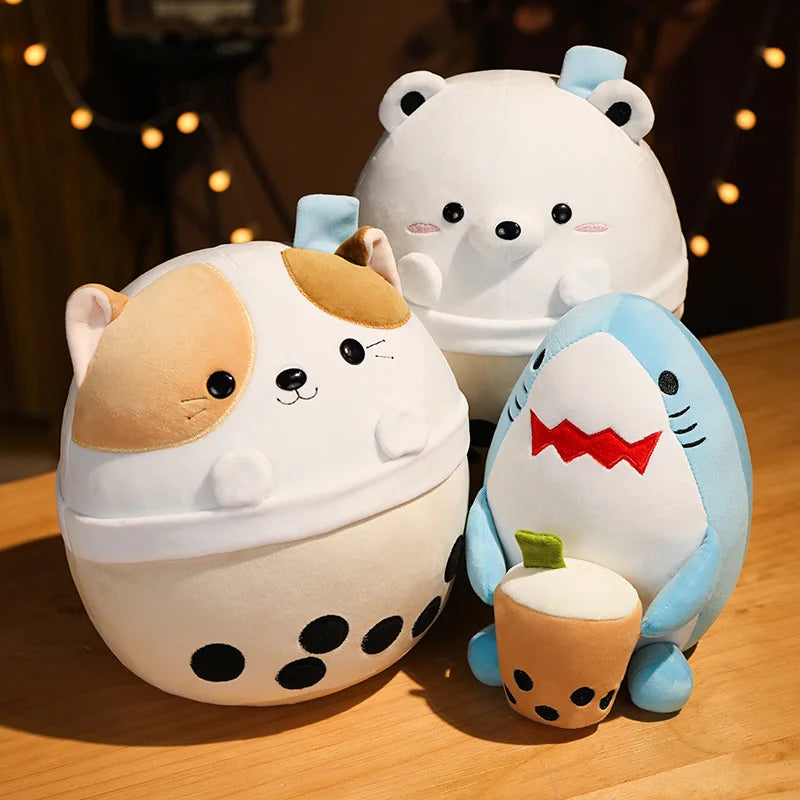 Cute Boba Milk Tea Panda Cat Shark Plush Toy